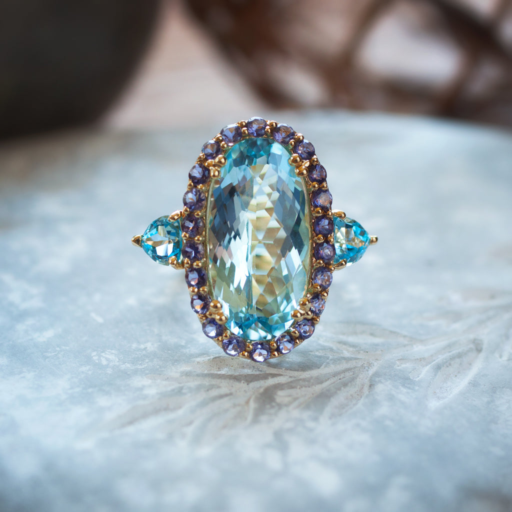 Vintage Blue Topaz Iolite Cocktail Ring