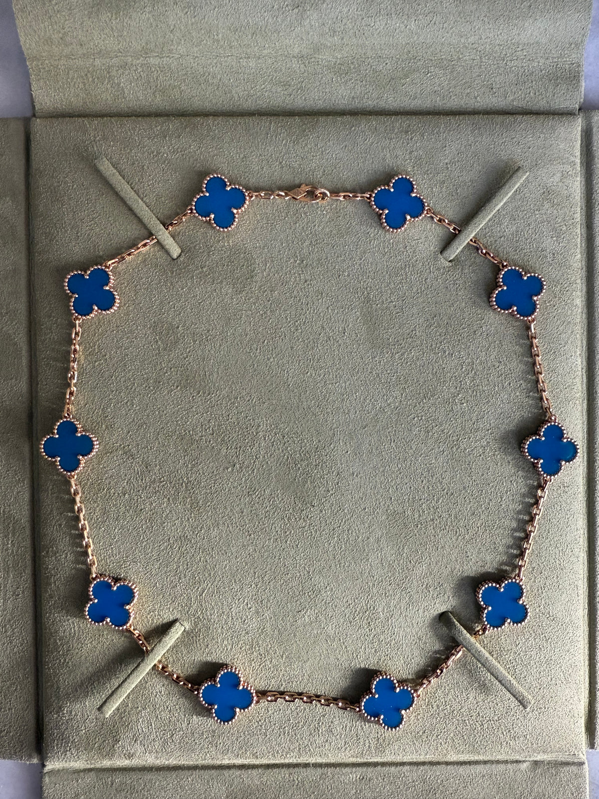VCA Van Cleef & Arpels Blue Agate Necklace 10 Motif Vintage