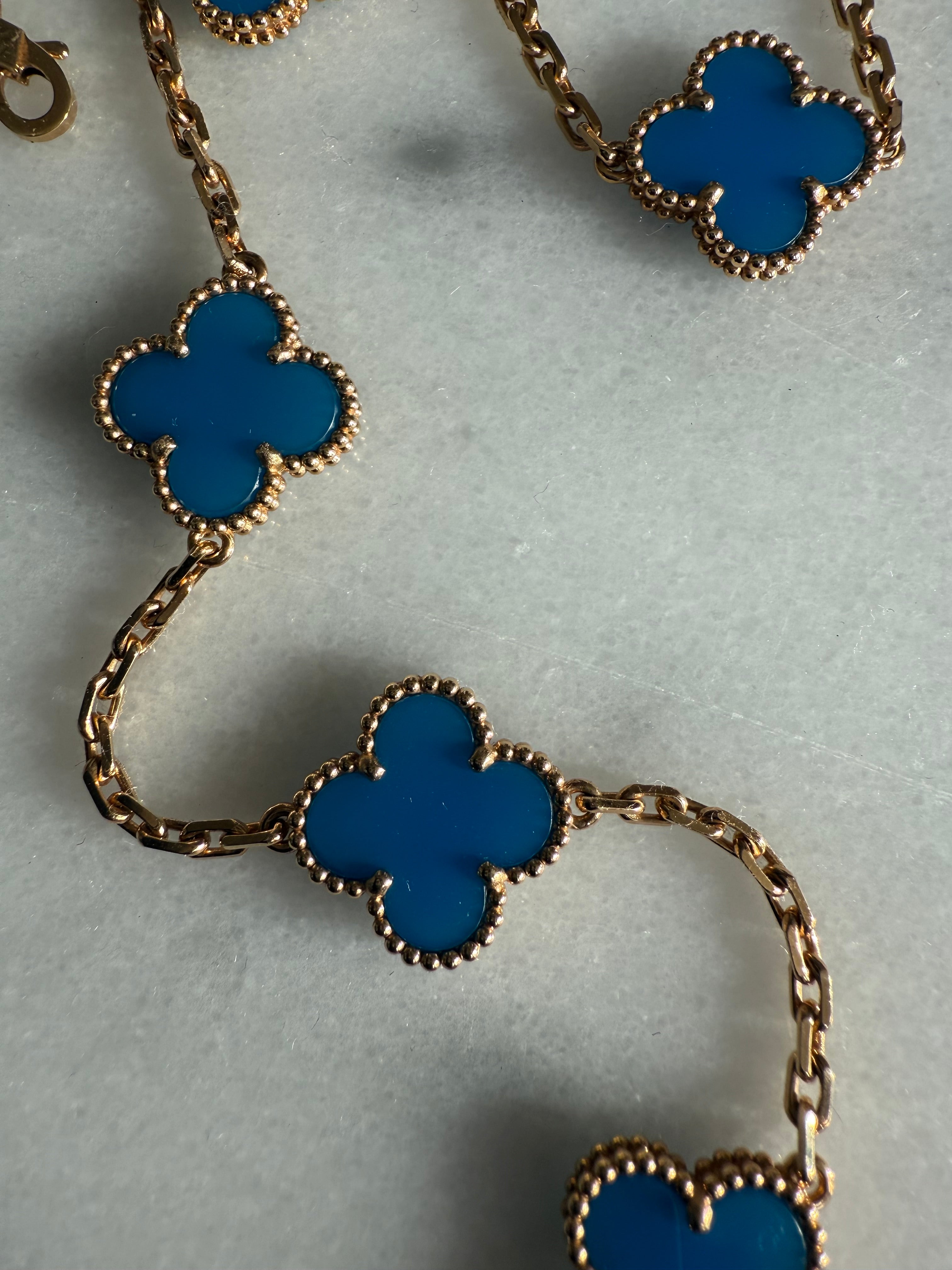 VCA Van Cleef & Arpels Blue Agate Necklace 10 Motif Vintage