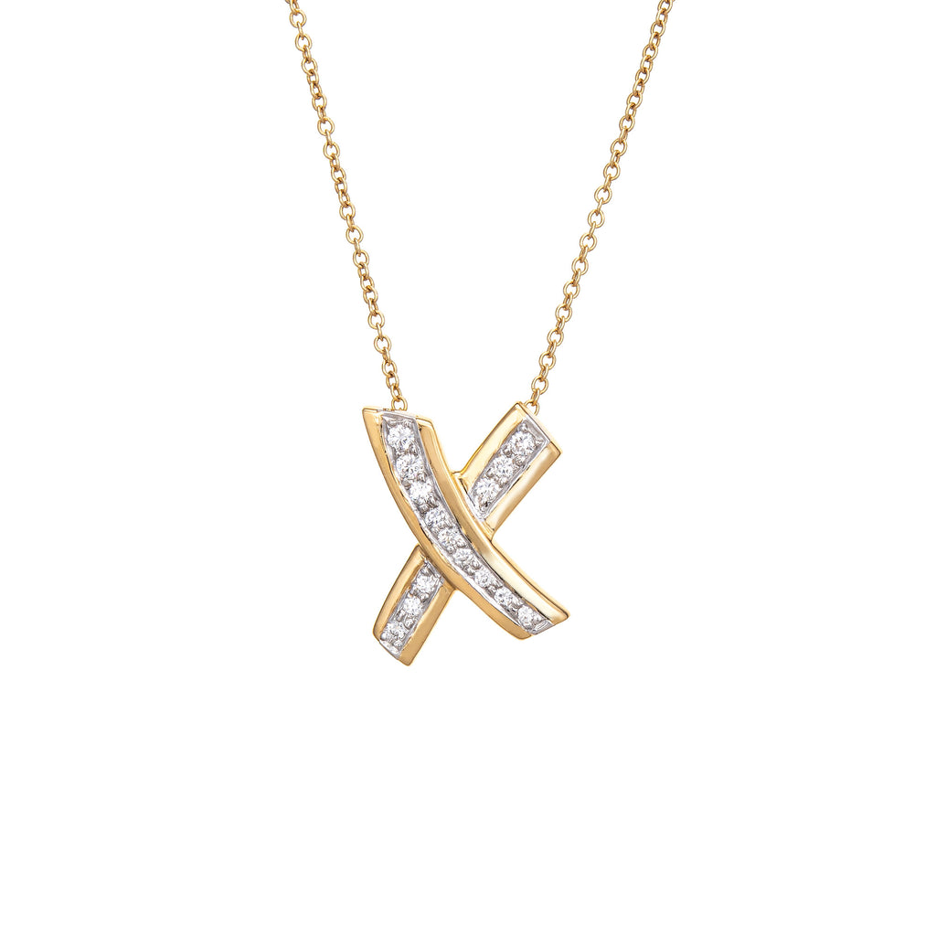 Tiffany & Co Silver Signature X Necklace Pendant Charm 16.5 Inch Chain Gift  Love