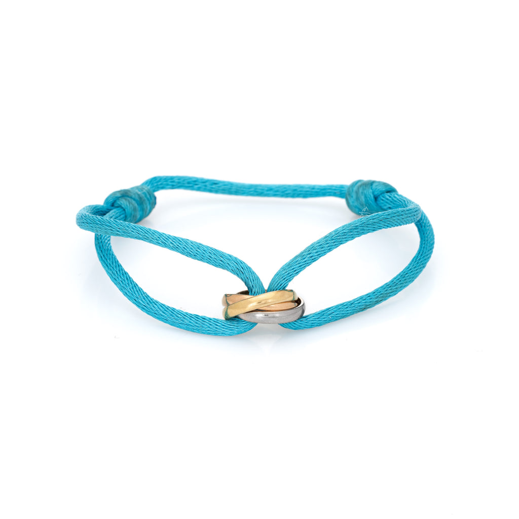 Cartier Love Charity Bracelet Turquoise Silk Cord Trinity 18k Gold Estate
