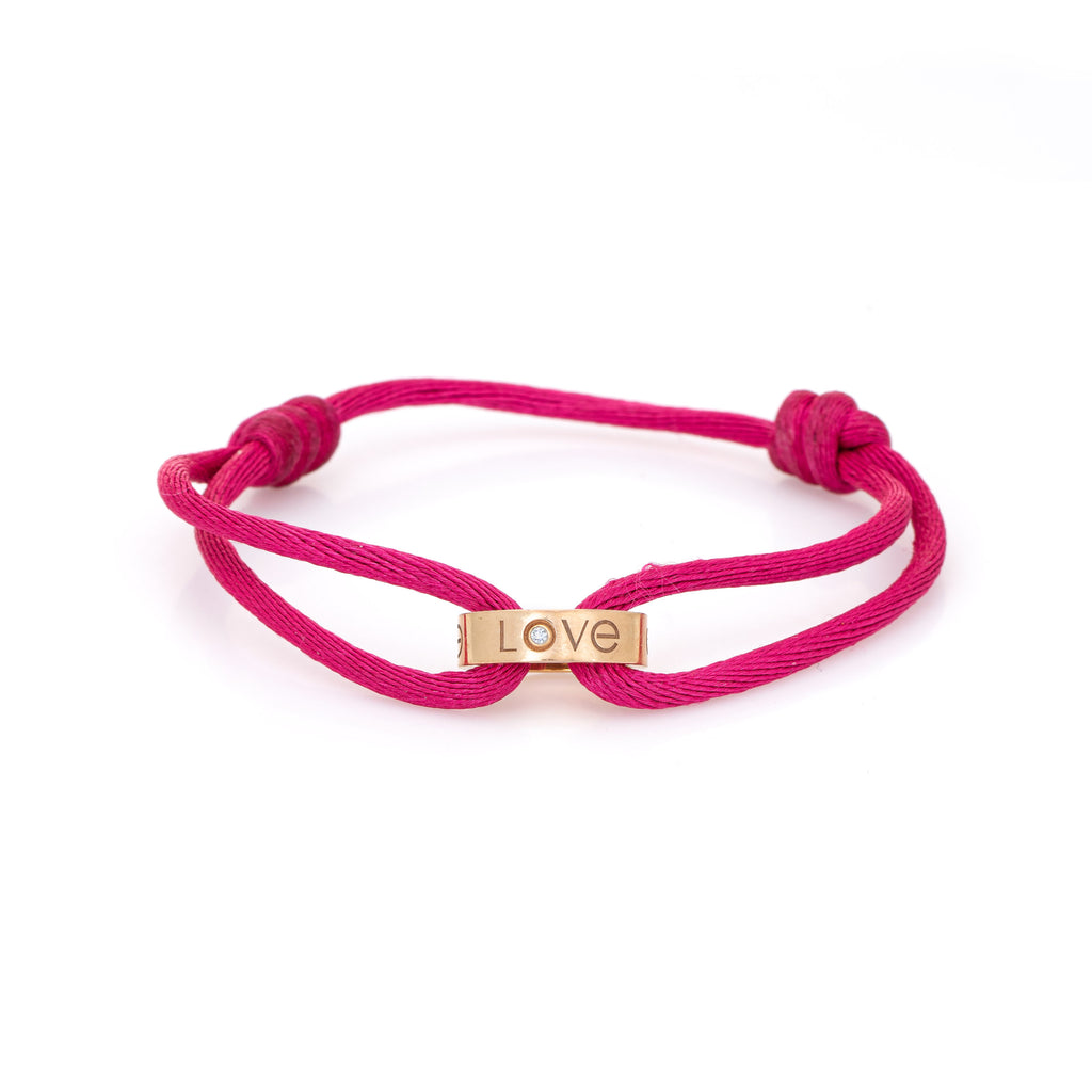 Cartier Trinity Bracelet On A Pink Cord in 18k 3 Tone Gold | myGemma | Item  #127777