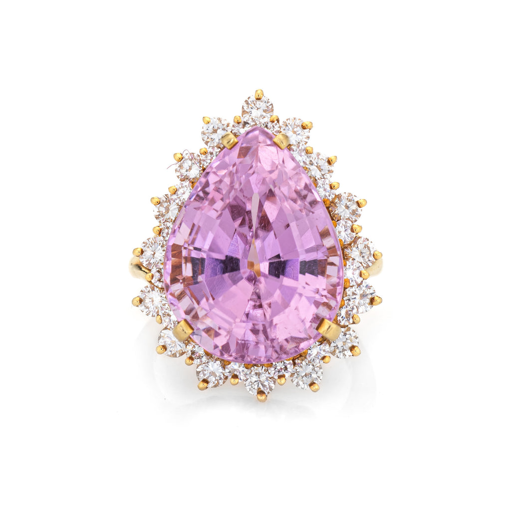 Kurt Wayne Kunzite Diamond Ring Vintage 18k Yellow Gold