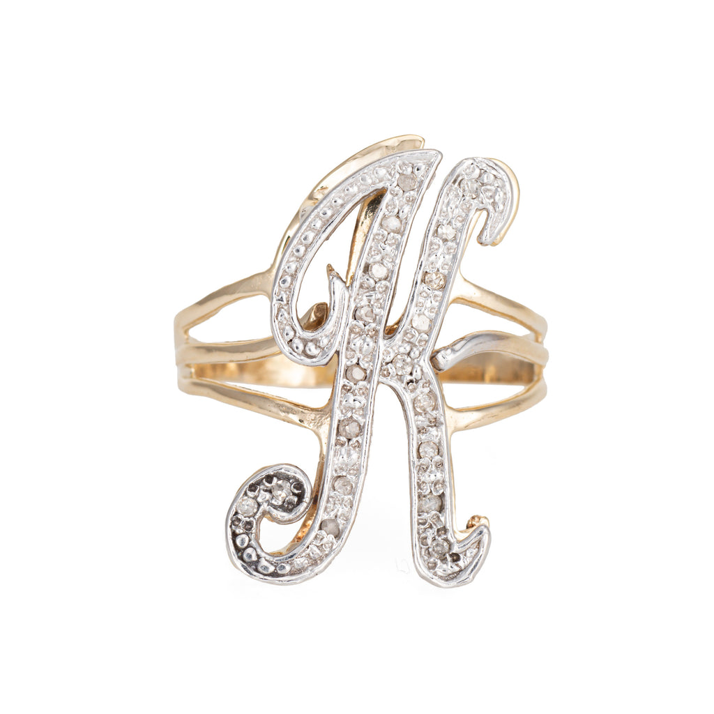 Letter K Diamond Initial Ring Vintage 14k Yellow Gold Sz Fine