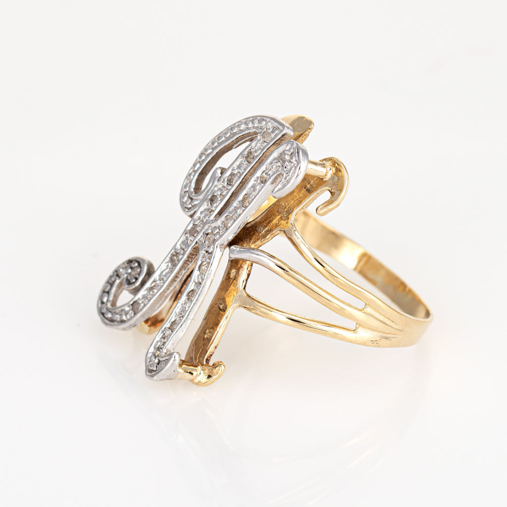 Letter K Diamond Initial Ring Vintage 14k Yellow Gold Sz Fine
