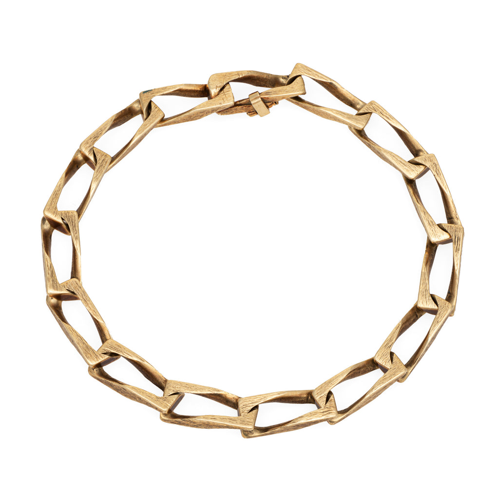 Vintage stylish gold bracelet on white background