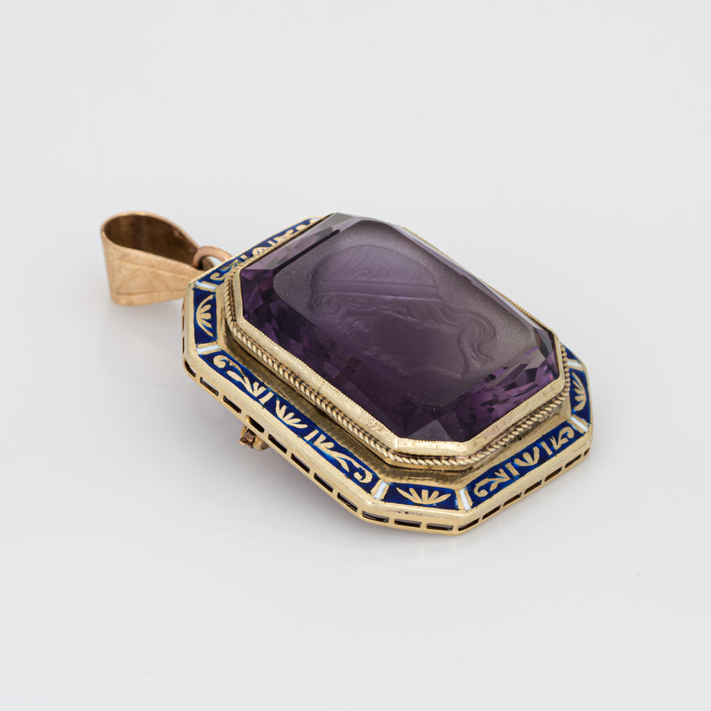 1880's Antique Victorian 14k Yellow Gold Enamel Amethyst & 2ctw