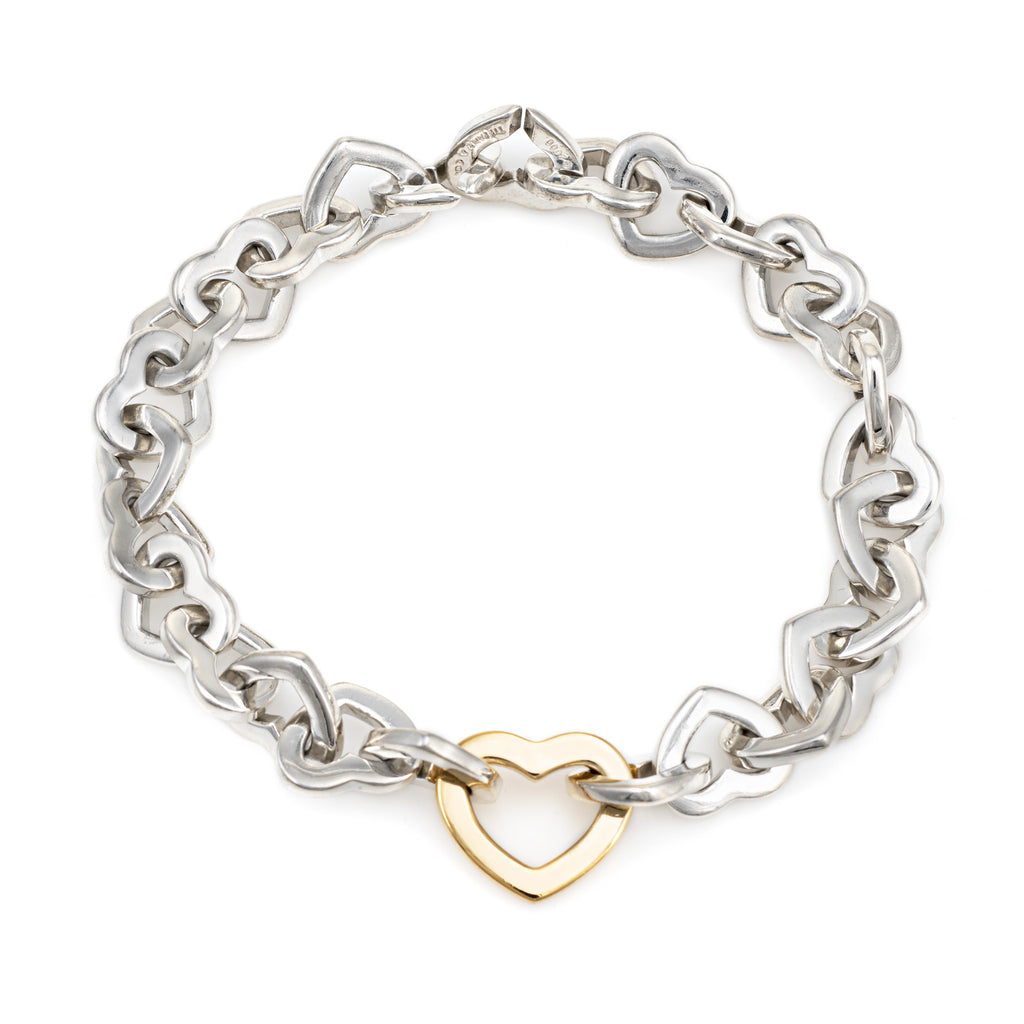 Retired Tiffany Co Heart Bracelet Sterling Silver 18k Gold 7