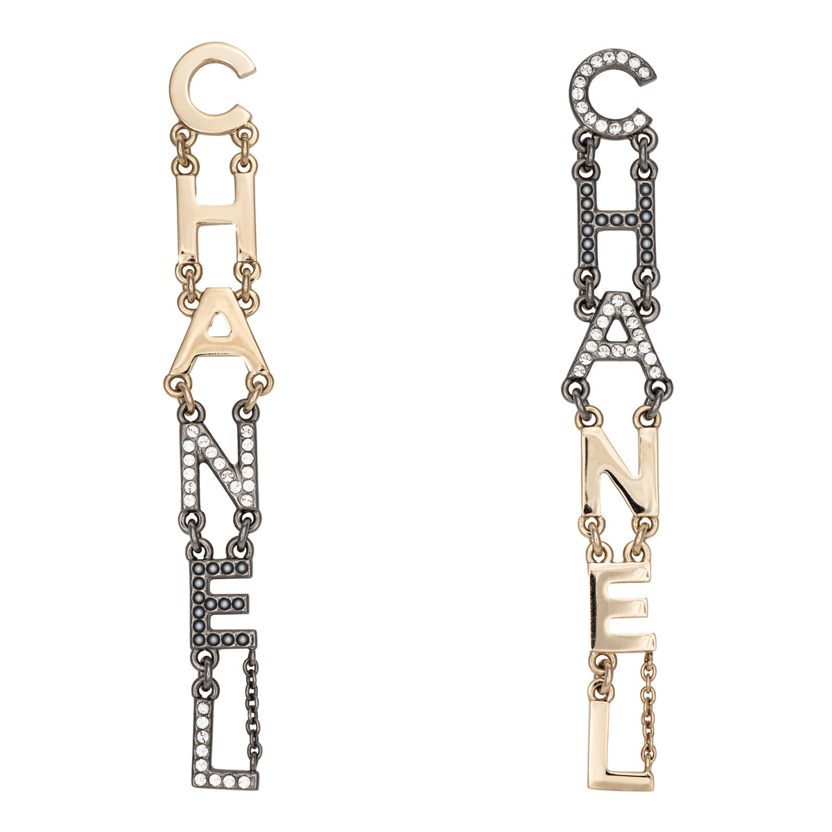 2020 Chanel Logo Long Earrings 3.5 Crystal Faux Pearl Yellow Black Gold Tone