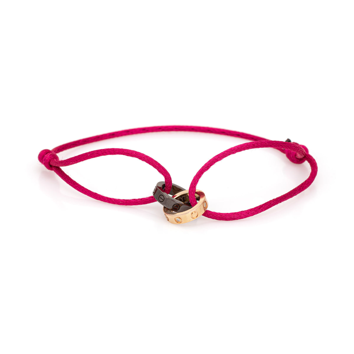 Cartier Love Charity Bracelet Pink Silk Cord 4 Diamond Ceramic 18k