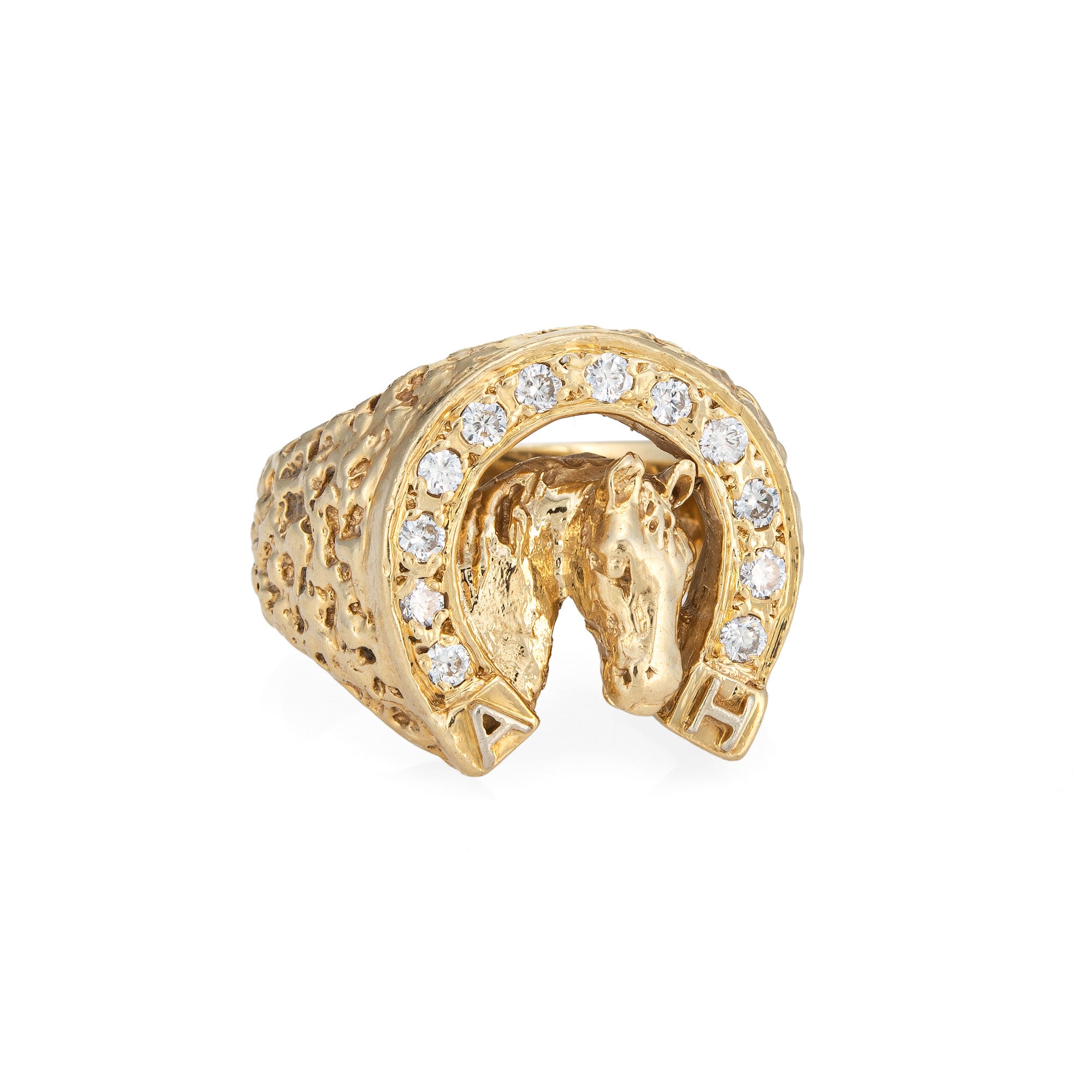18ct yellow gold diamond set horses head ring | Ryan Thomas Jewellers