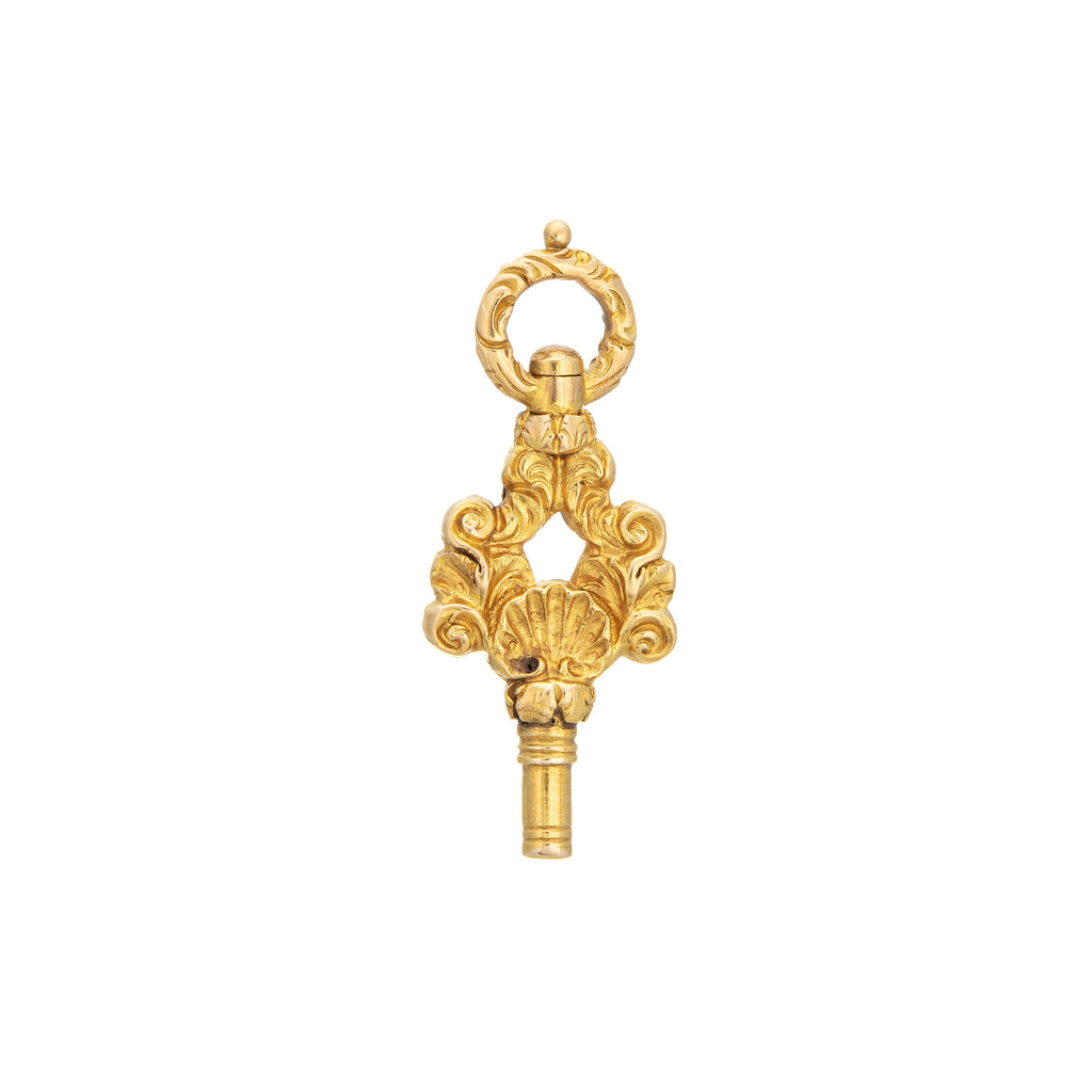 Antique Victorian Watch Key Fob 18k Yellow Gold Chased Shell Winder Pe Sophie Jane