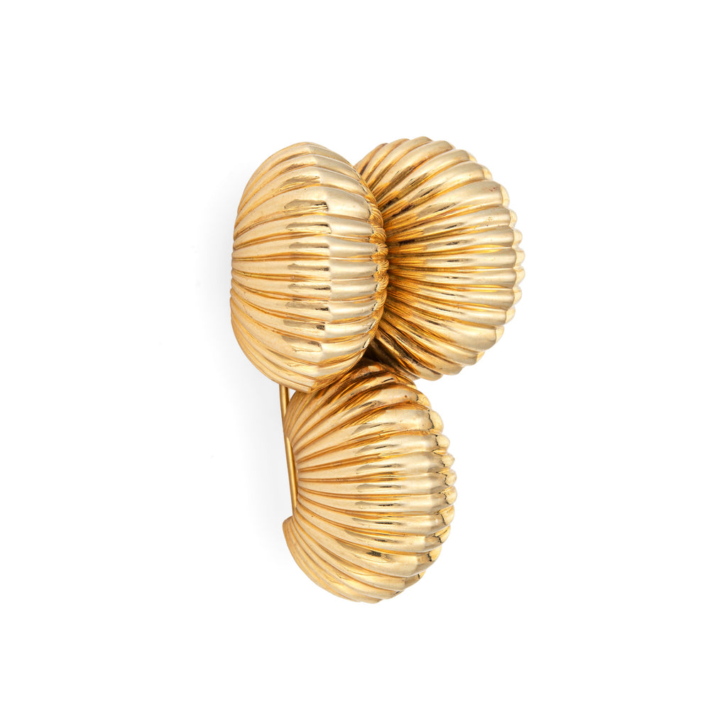 Vintage Cartier Brooch c1945 Bombe Fluted Dome Pin 14k Gold Shell