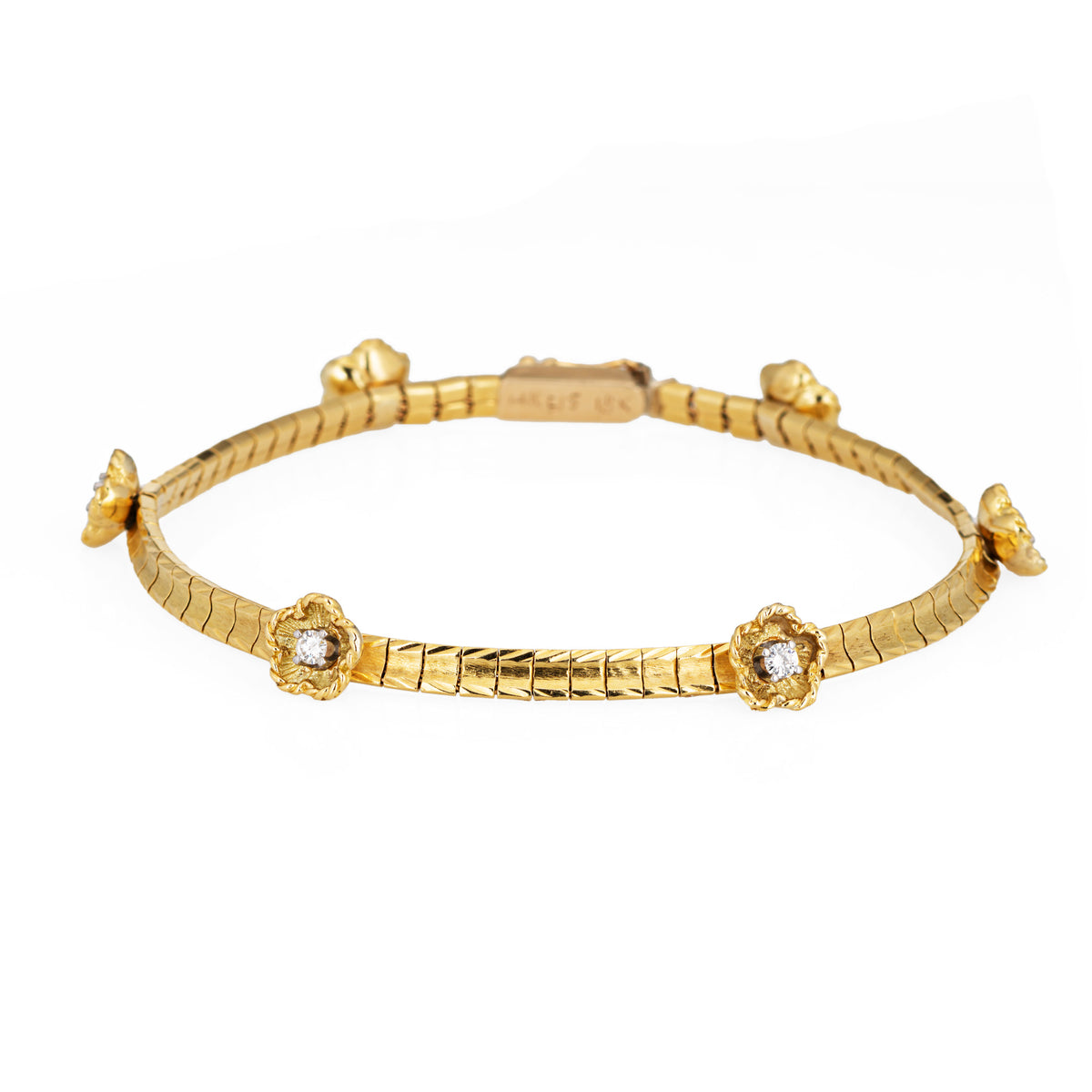 Vintage Diamond Flower Bracelet 14k Yellow Gold 7" Estate Fine Jewelry