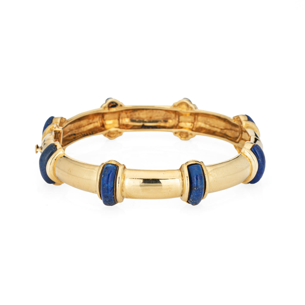 Vintage Tiffany Co Bangle Bracelet Lapis Lazuli 18k Yellow Gold
