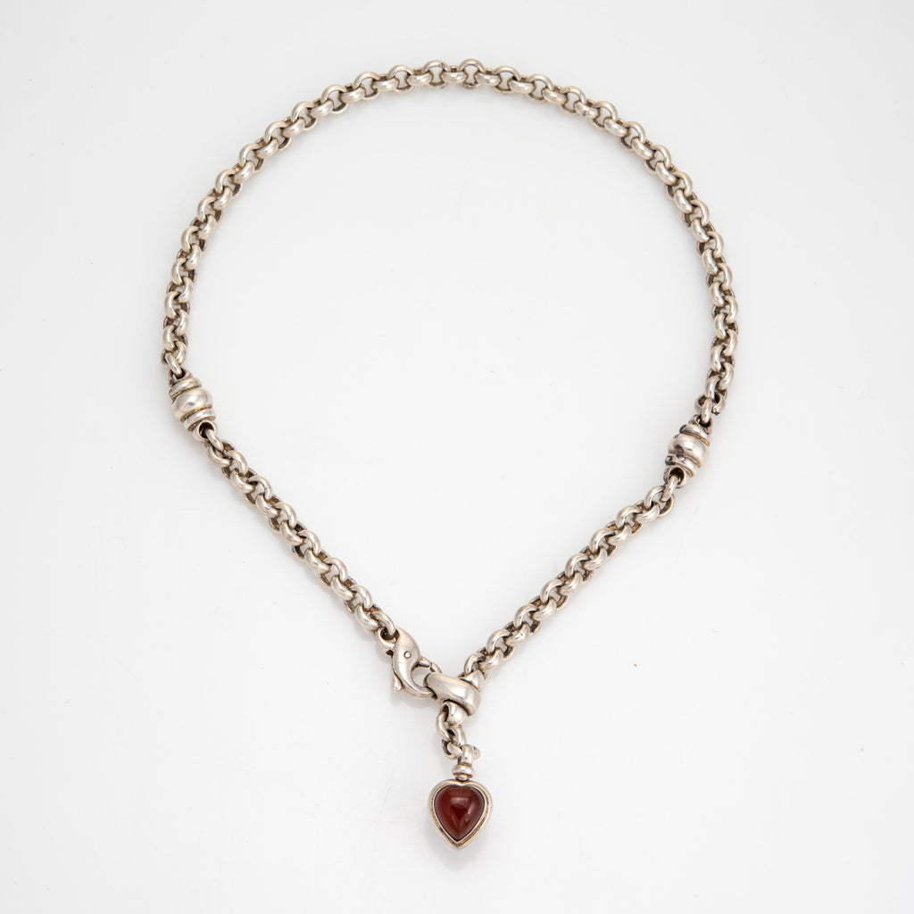 90s Tiffany Co Heart Necklace Onyx Carnelian Drop Vintage Sterling Silver
