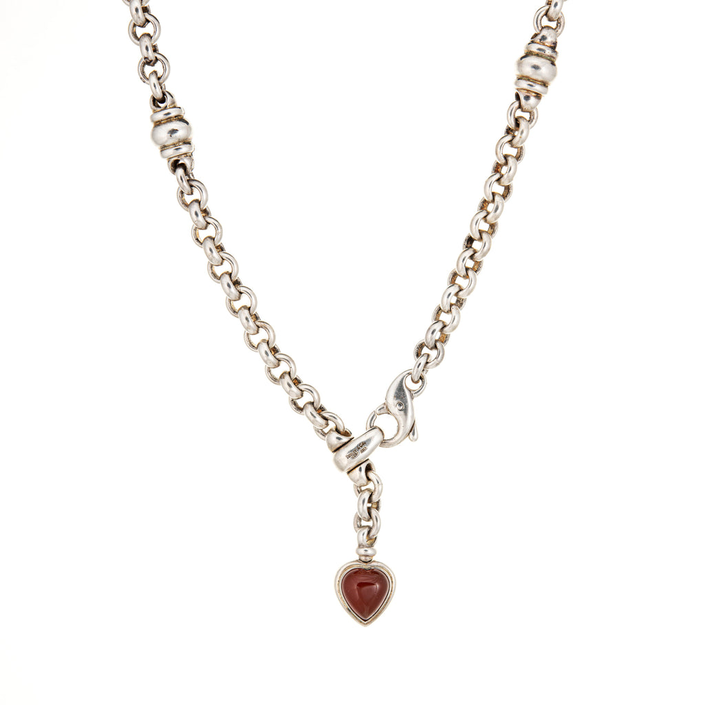 90s Tiffany Co Heart Necklace Onyx Carnelian Drop Vintage