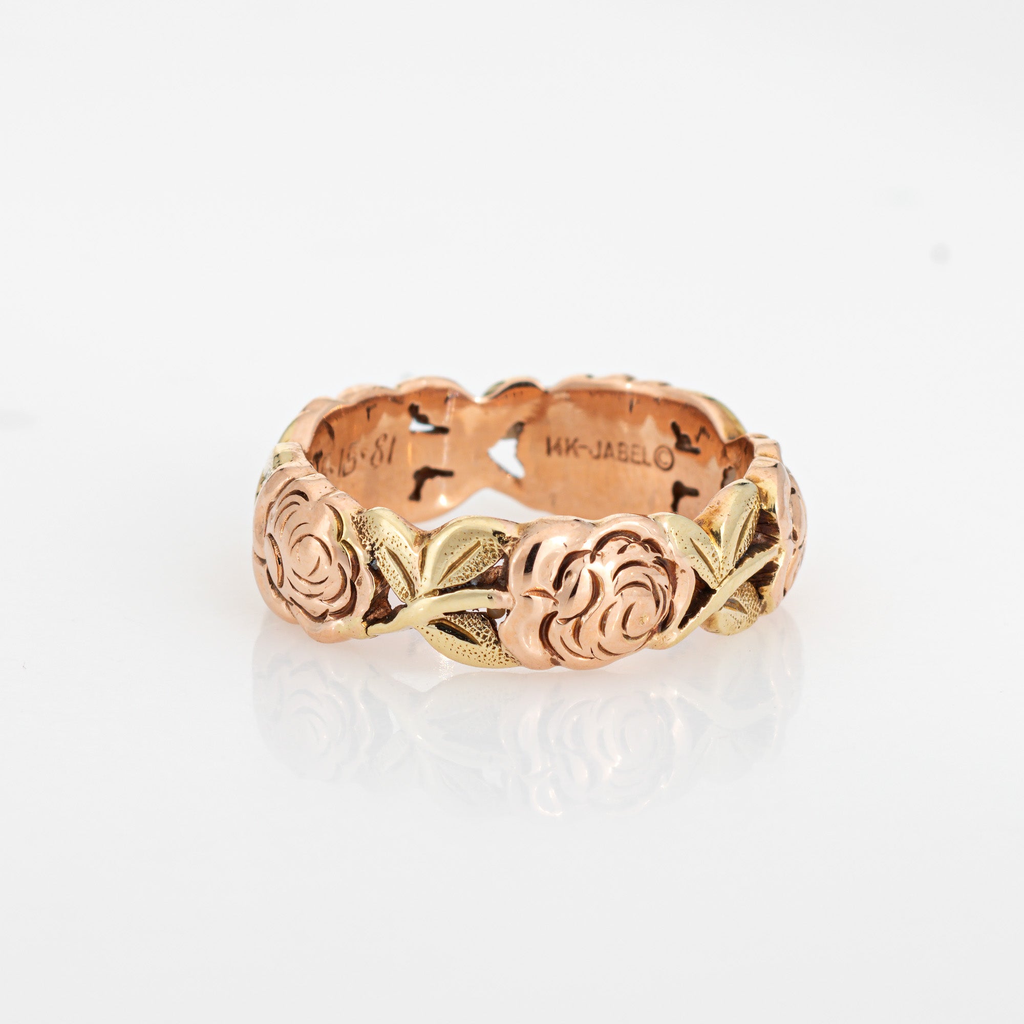 Jabel Roses & Leaves Ring Sz 5 Wedding Band 14k Rose Gold Vintage