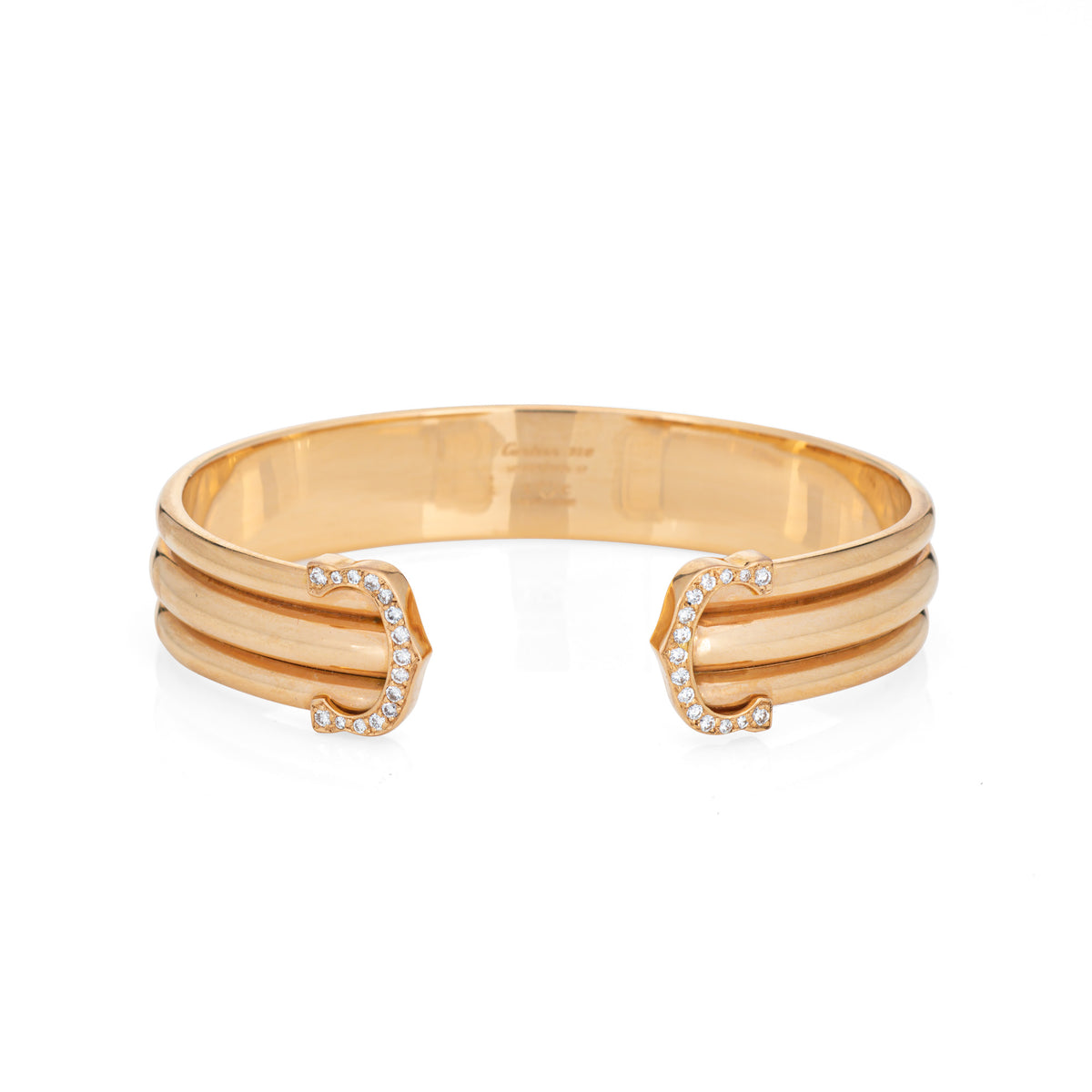 c1997 C de Cartier Diamond Cuff Bracelet 150th Anniversary 18k Yellow Gold