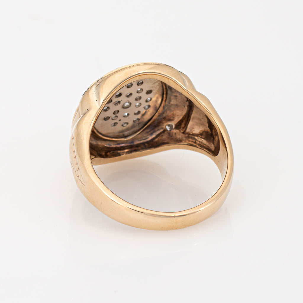 70s Vintage Oval Signet Ring Sz 7.5 Diamond 10k Yellow Gold