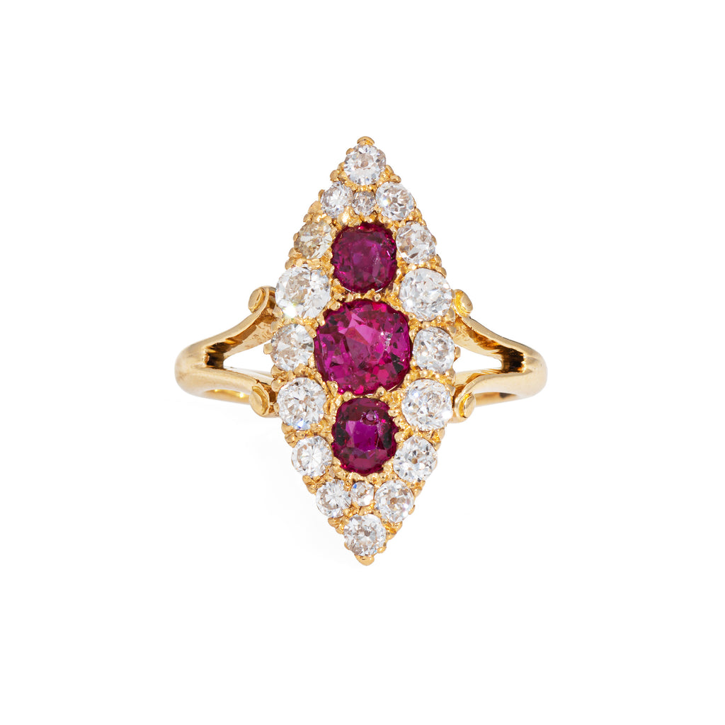Victorian Burma ruby &amp; diamond navette ring