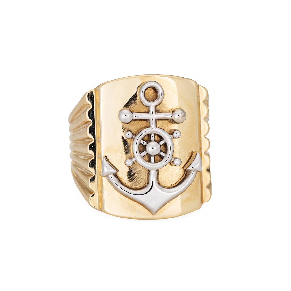 Vintage Anchor Ring Sz 12.5 14k Yellow Gold Ships Wheel Nautical Men's ...