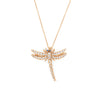 Gold dragonfly necklace with gemstones on a white background