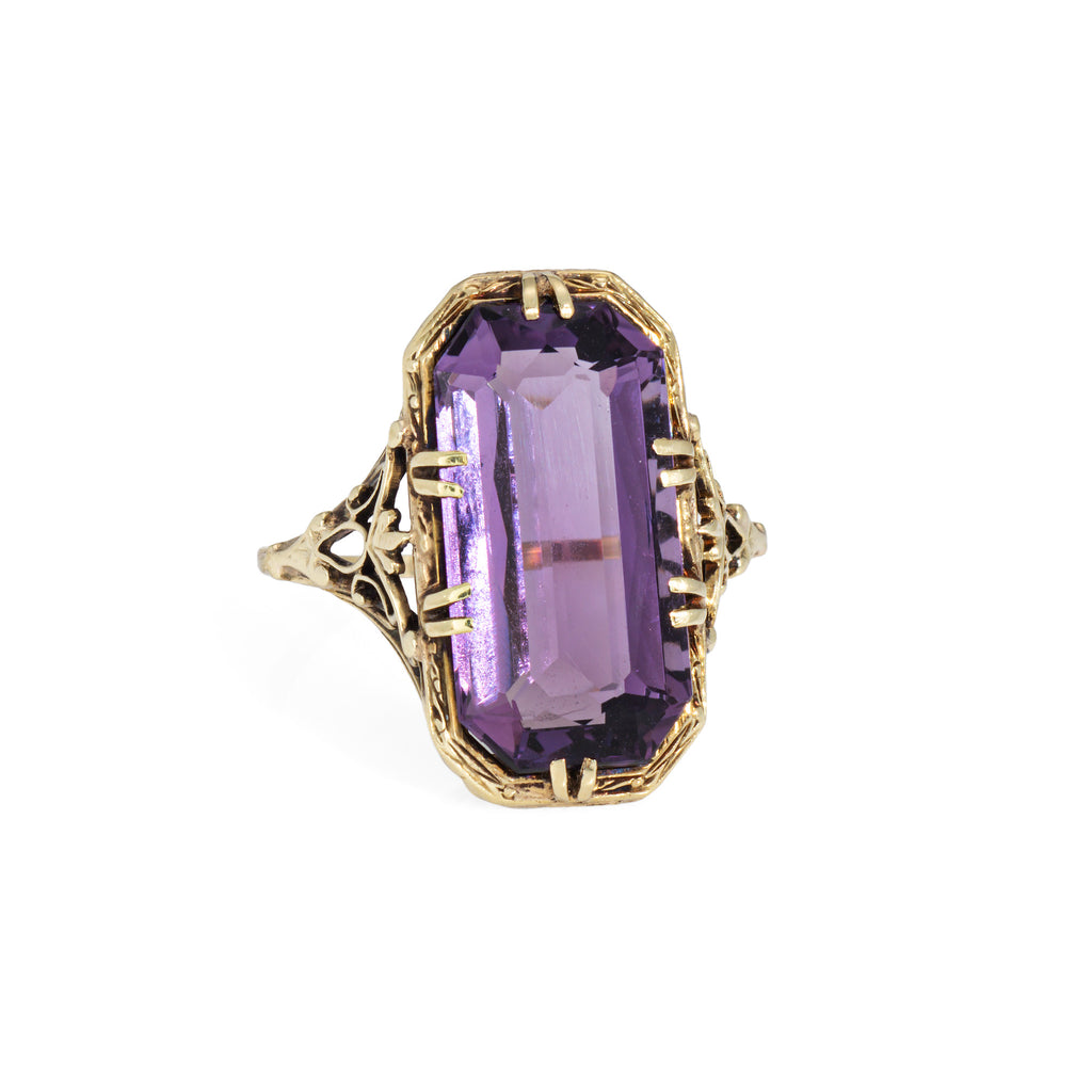 Art Deco White Gold ring with large Amethyst stone.