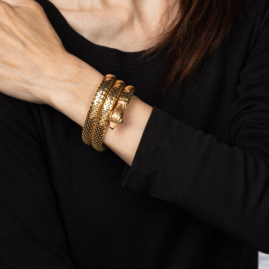 Antique Victorian Snake Bracelet on Women's wrist.