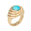 Gold ring with a turquoise stone on a white background