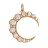 Gold crescent Victorian Crescent Moon Pendant with diamonds and opals.