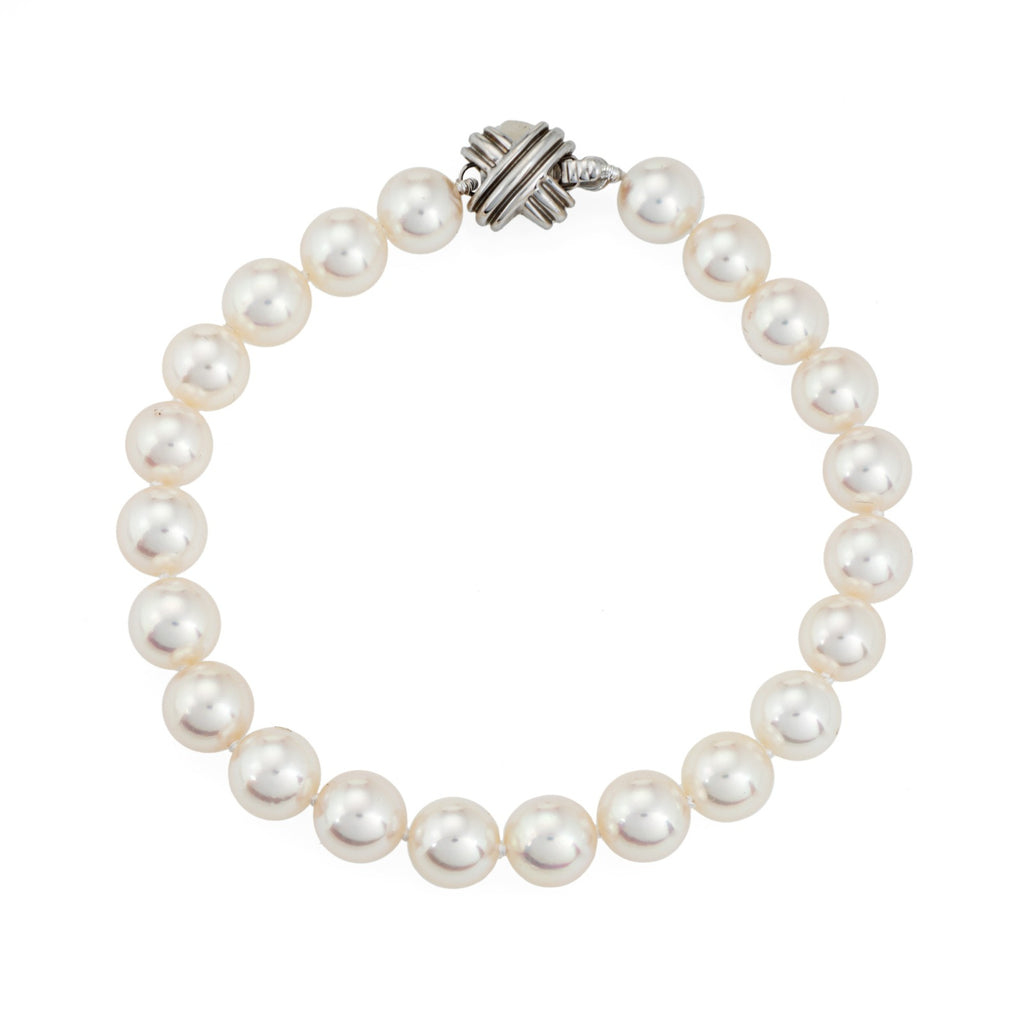 Tiffany & Co 7.5mm Pearl Bracelet Signature 18k White Gold X Clasp