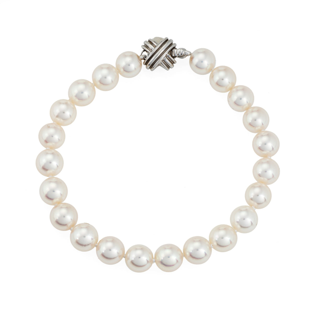 Tiffany & Co 7.5mm Pearl Bracelet Signature 18k White Gold X Clasp