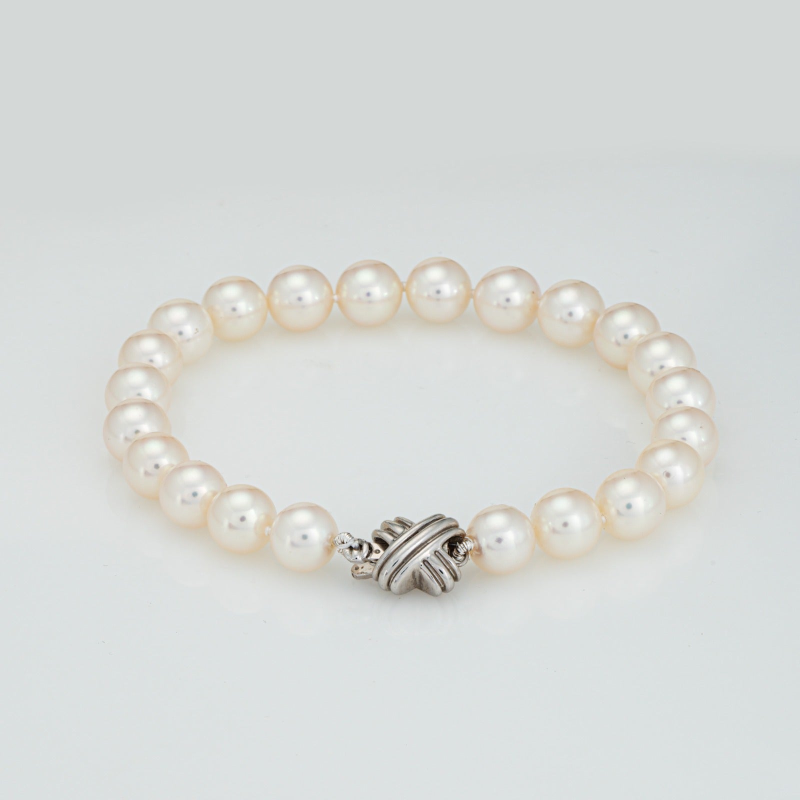 Tiffany & Co 7.5mm Pearl Bracelet Signature 18k White Gold X Clasp