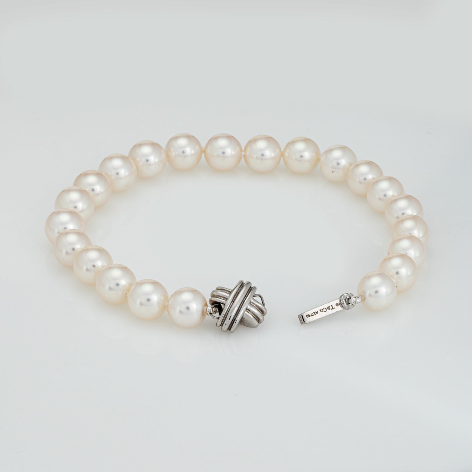 Tiffany & Co 7.5mm Pearl Bracelet Signature 18k White Gold X Clasp