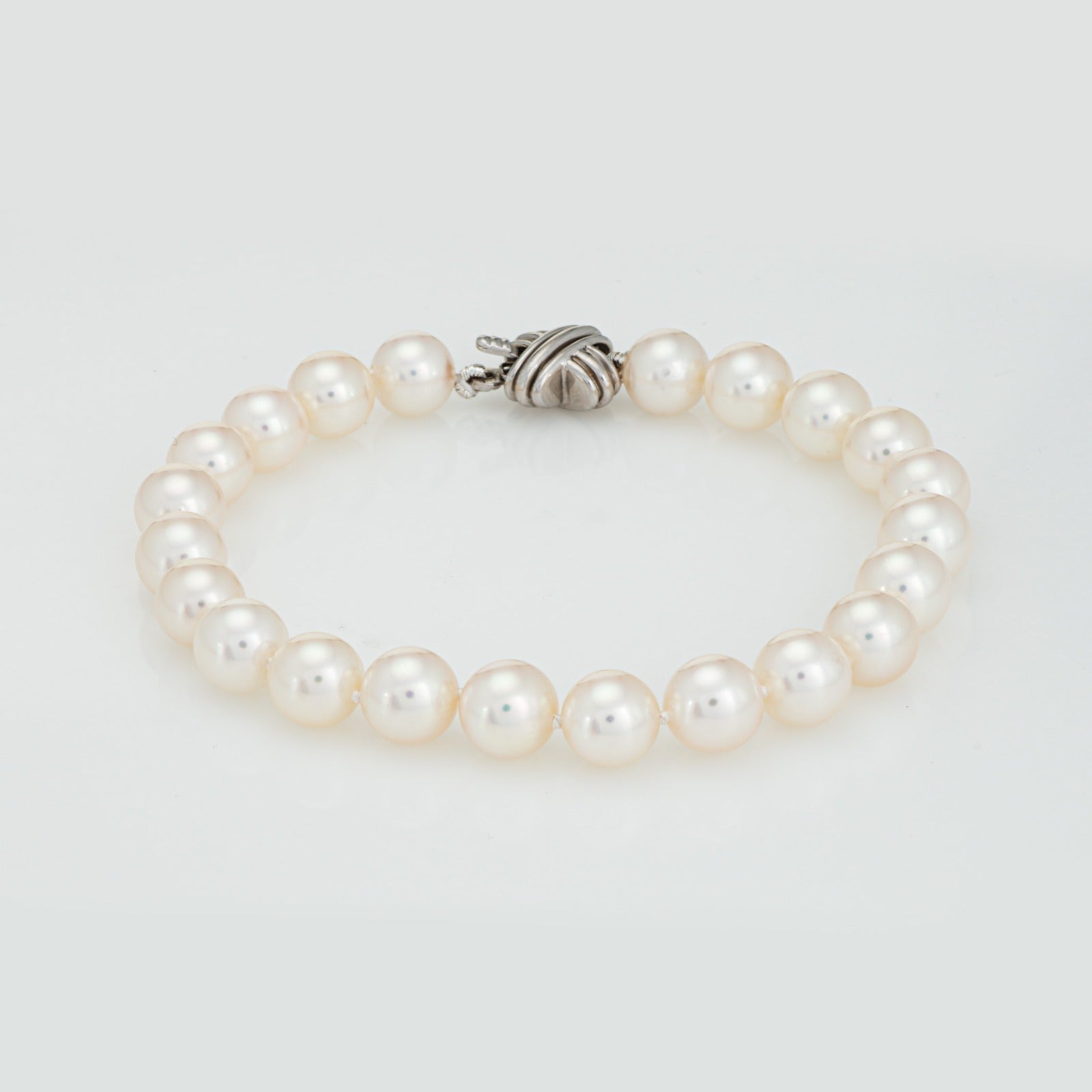 Tiffany & Co 7.5mm Pearl Bracelet Signature 18k White Gold X Clasp