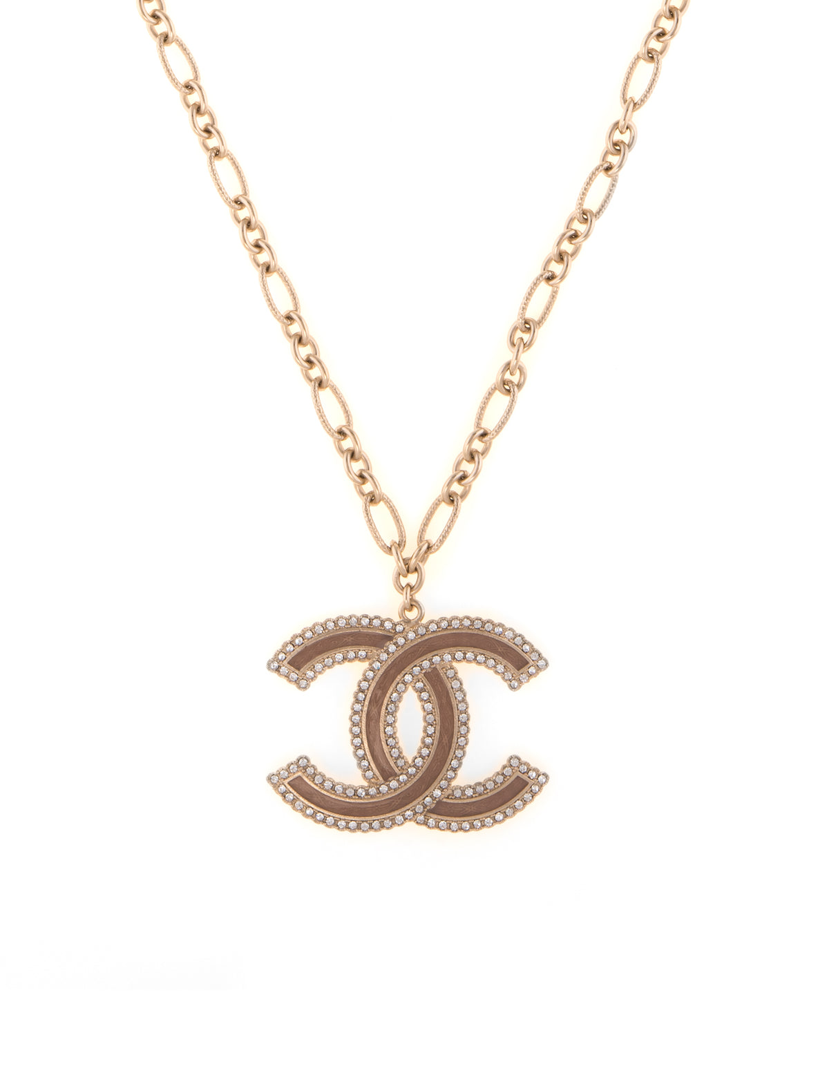 Chanel Double C Logo Crystal Necklace 24 Chain Circa 2015