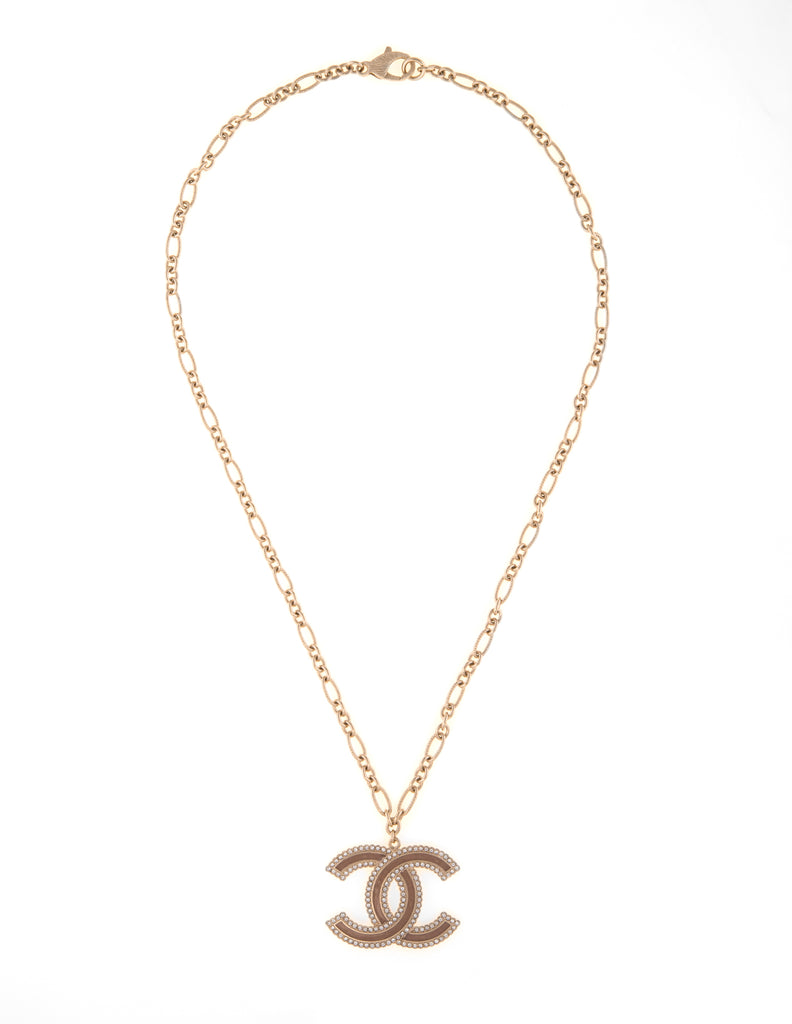 Chanel Double C Logo Crystal Necklace 24 Chain Circa 2015