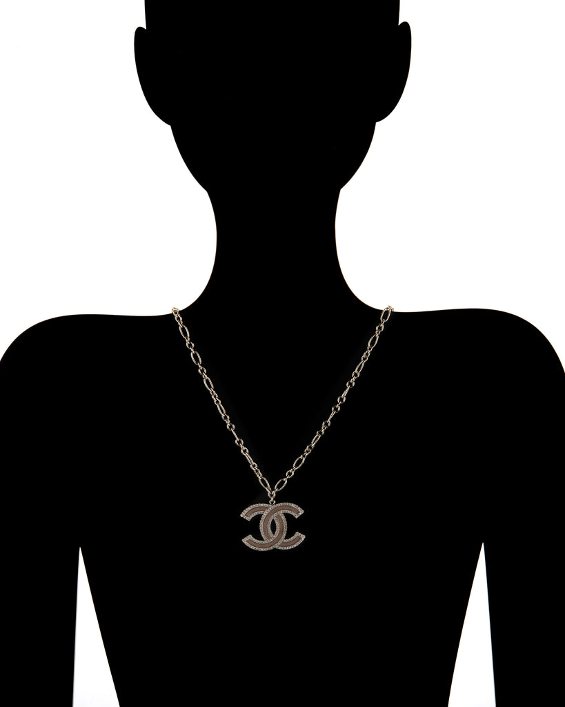 Chanel Double C Logo Crystal Necklace 24 Chain Circa 2015