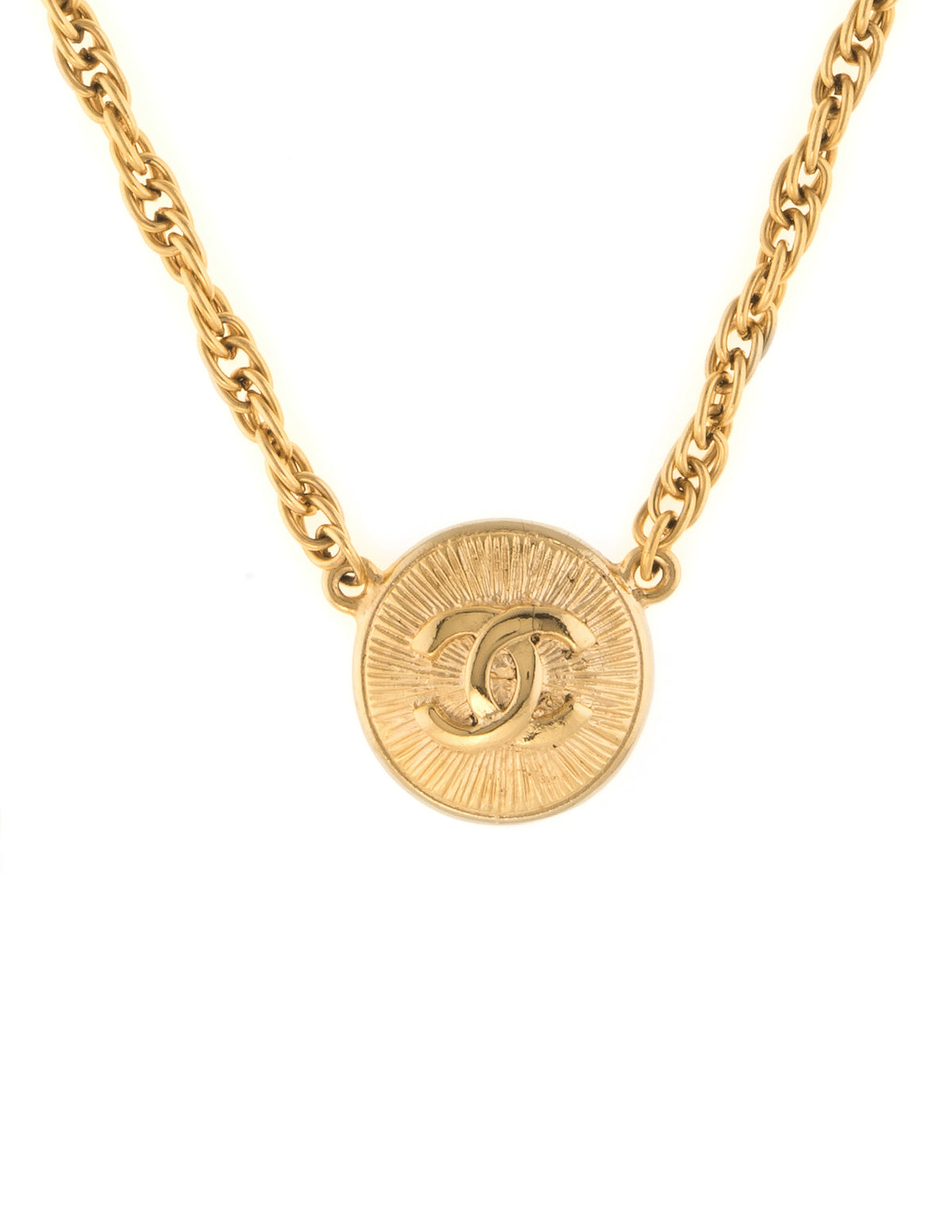 Chanel Gold-Tone Quilted CC Logo Pendant Necklace