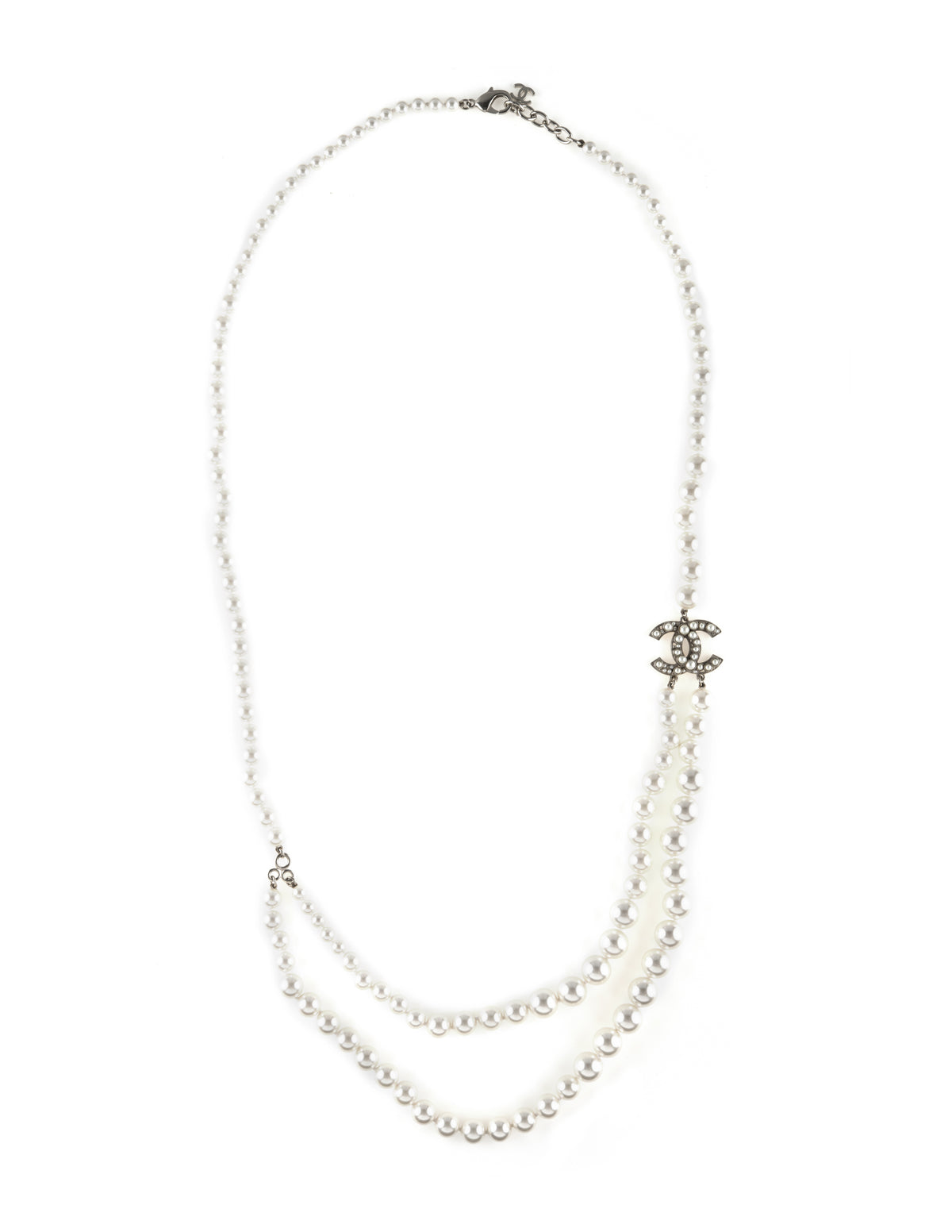 Chanel Graduated Faux Pearl Necklace CC Logo Long 35 Circa 2014