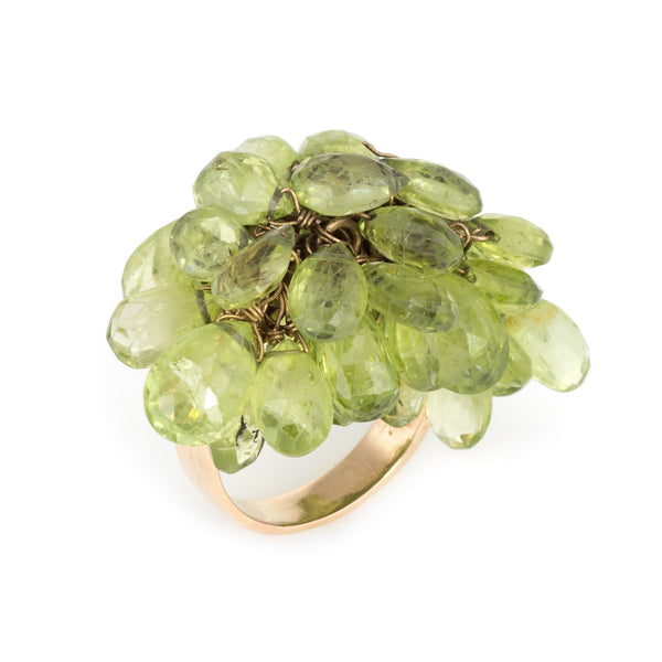 Peridot Charm Cocktail Ring Vintage 18k Yellow Gold