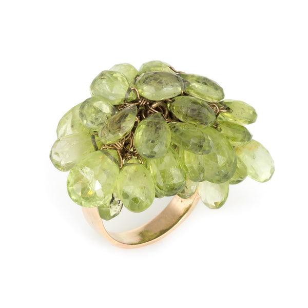 Peridot Charm Cocktail Ring Vintage 18k Yellow Gold