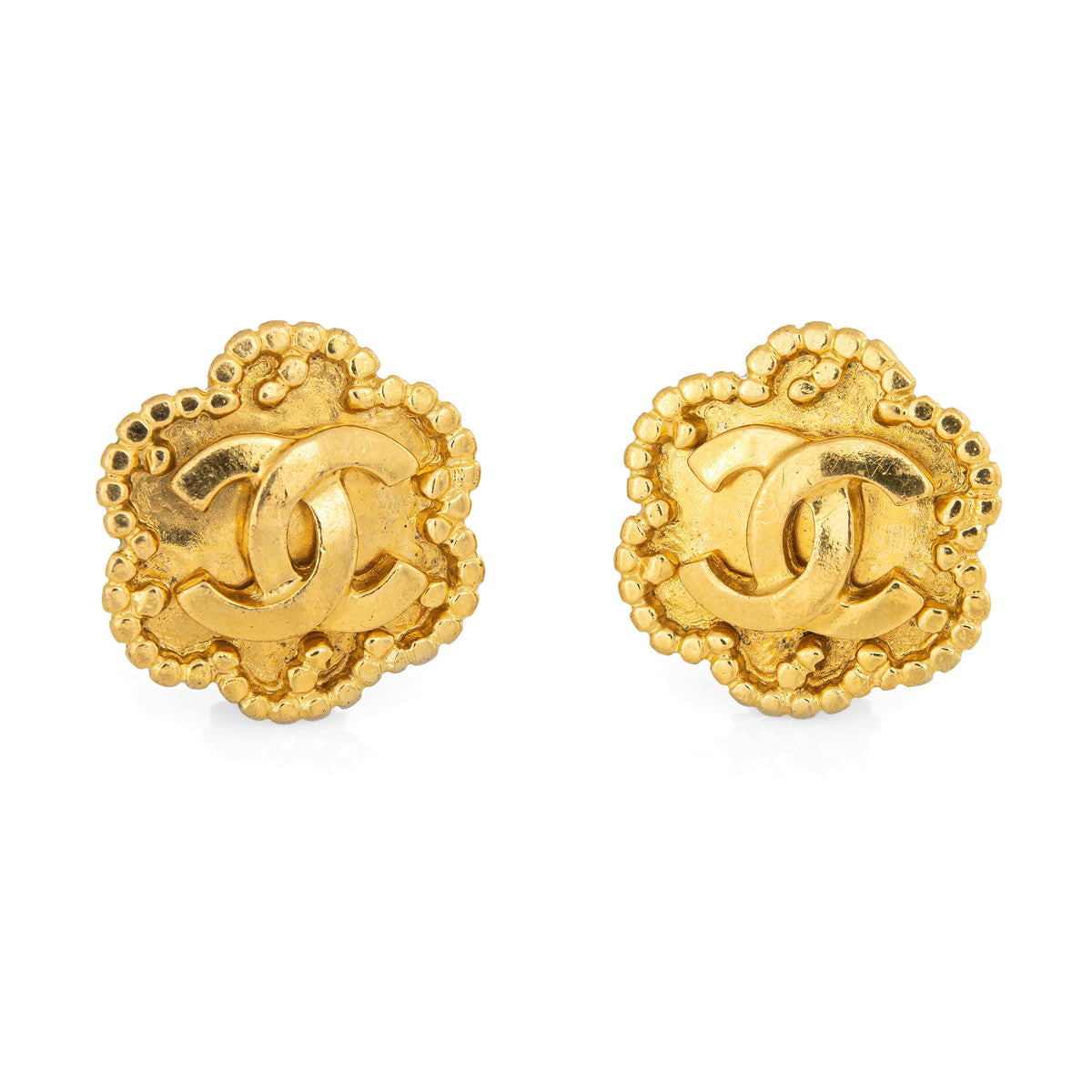 Vintage Chanel Earrings Circa 1996 CC Logo Flower Clip On Yellow