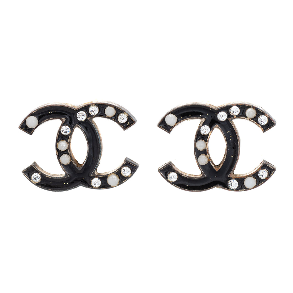 Stud earrings - Metal, resin & strass, silver, black & crystal — Fashion |  CHANEL