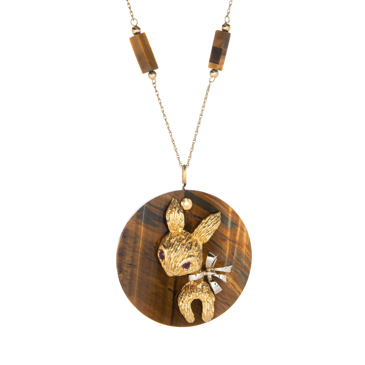 70s Tigers Eye Rabbit Medallion Necklace Vintage 14k Yellow Gold Anima ...