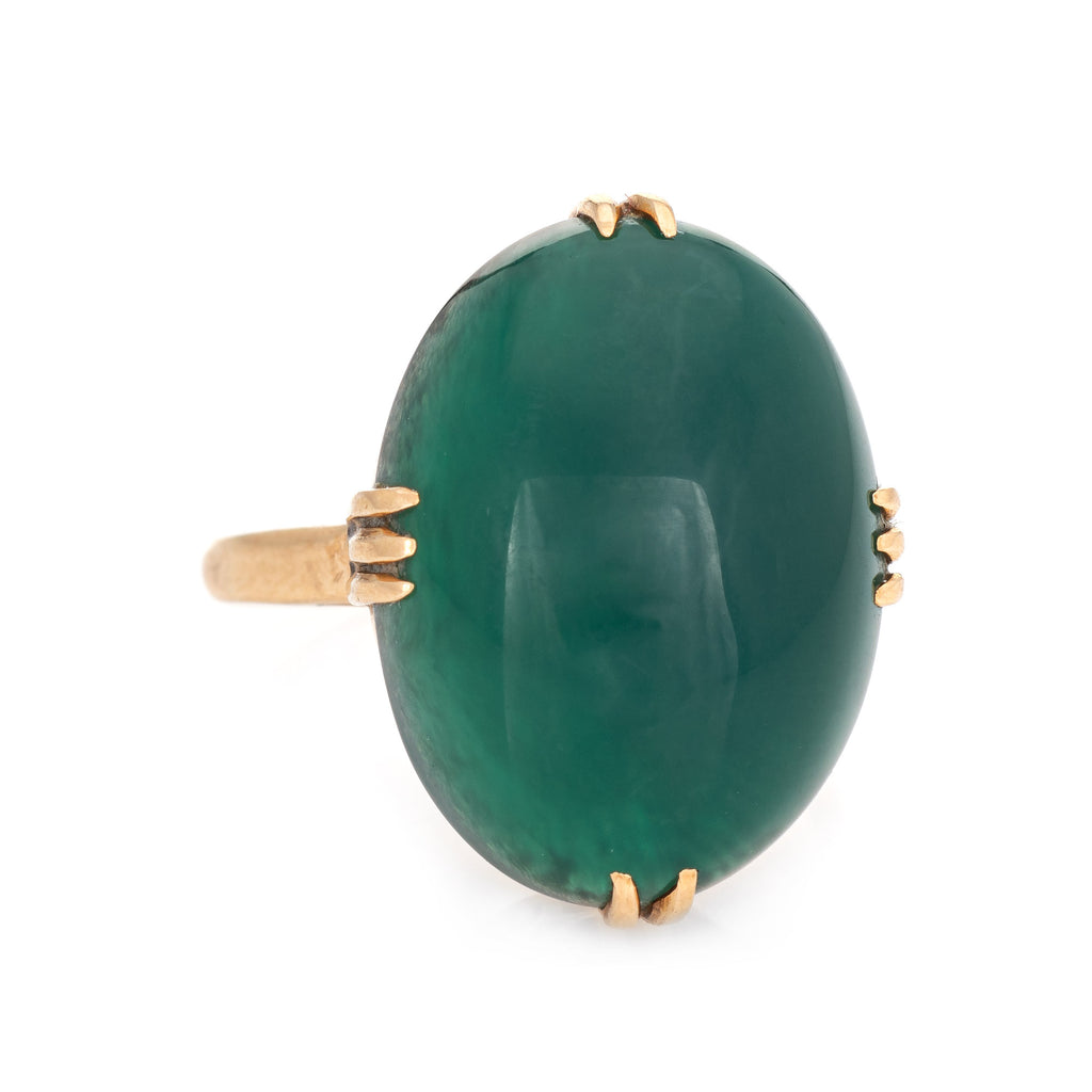 Vintage Art Deco Green Agate Ring 18k Yellow Gold Large Oval Cocktail ...