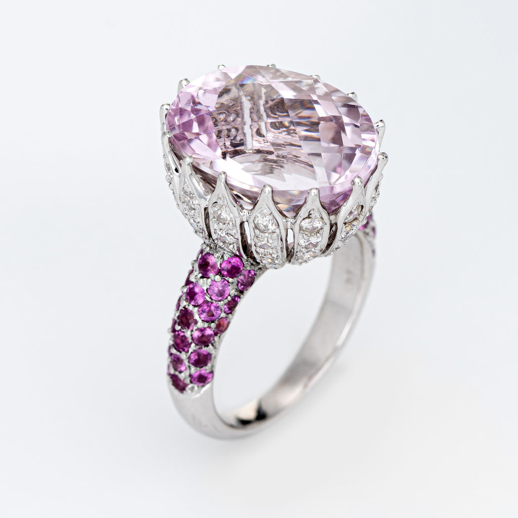 10.50ct Kunzite Pink Sapphire Ring Estate 18k White Gold Diamond Jewelry Sz 6