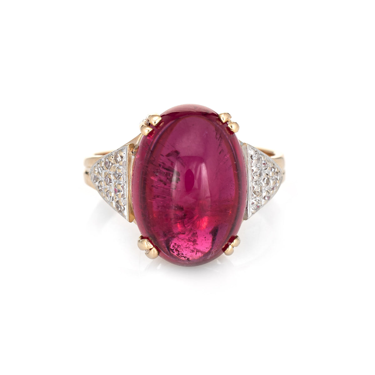 Fuchsia Pink Cabochon Tourmaline Diamond Ring Vintage 14k Yellow Gold ...