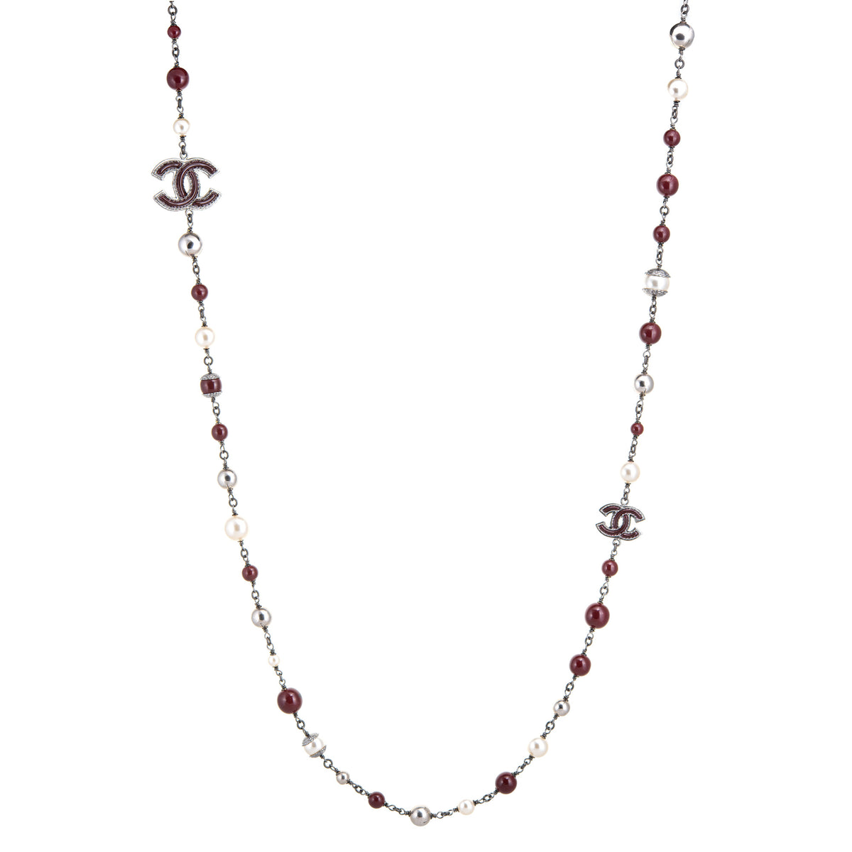 Chanel Graduated Long Maroon Bead Necklace